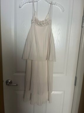 Halston Heritage Cream Tiered Maxi Dress with Ruffle Bodice